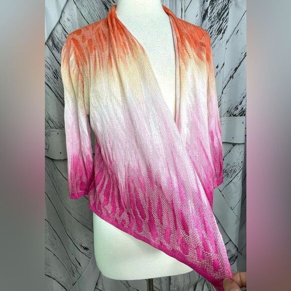 Chico’s Peach & Pink Coral Printed Evie Cardigan 1 (6-8) - Picture 2 of 5